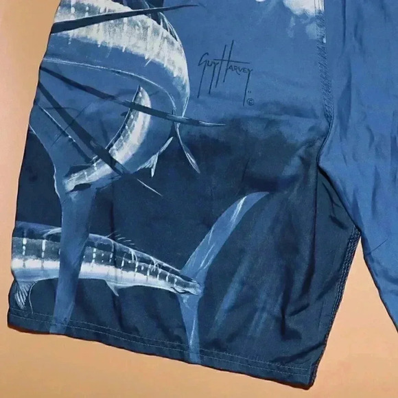 Guy Harvey Sword Fish Blue Swim Trunks Size‎ 34 Summer Beach Board Shorts - Picture 4 of 5